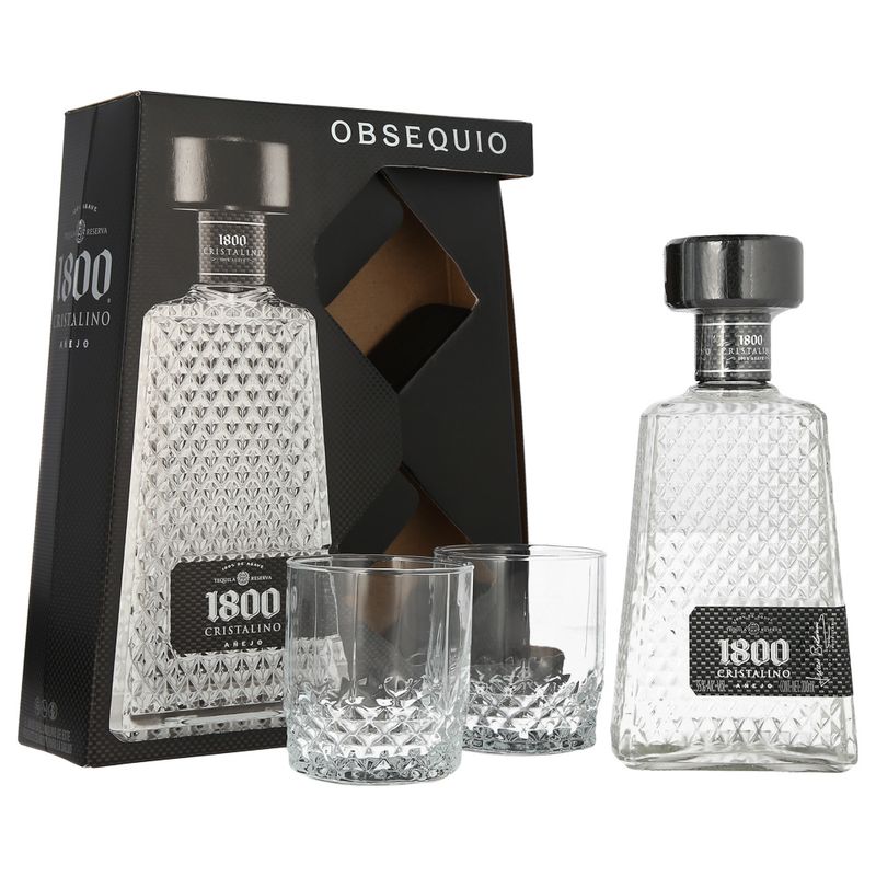 Tequila Cuervo 1800 Añejo Cristalino 700ml C/2 Vasos 30452 - Bodegas Alianza precio 1800 añejo