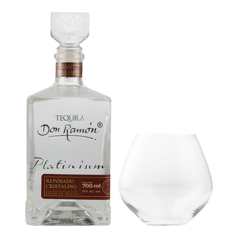 Tequila Don Ramón Platinium Rep Cristalino 700ml c/Vaso Bohemia