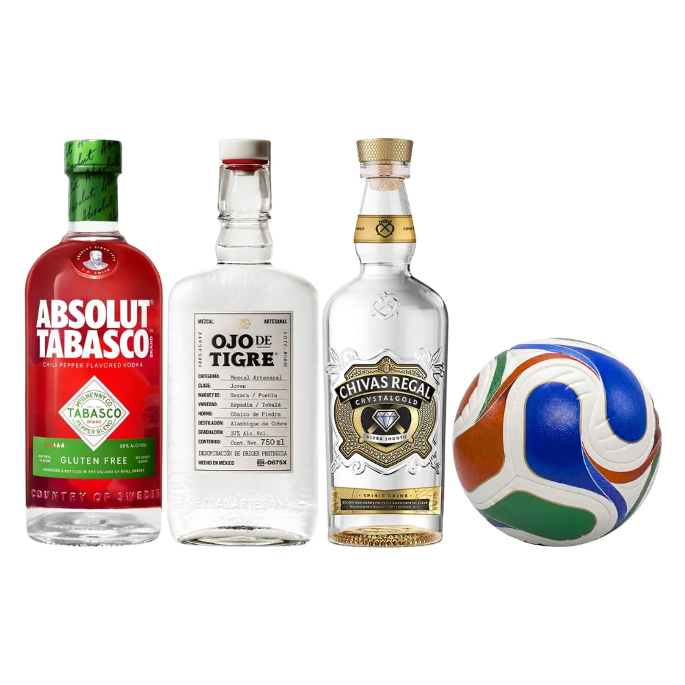 Vodka Absolut Tabasco 750 ml+Ojo De Tigre 750ml+Chivas Crystal gold 700ml C/Balon