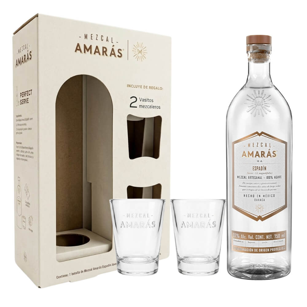 Mezcal Amaras Joven Espadin 750ml C/2 Vasitos Mezcaleros